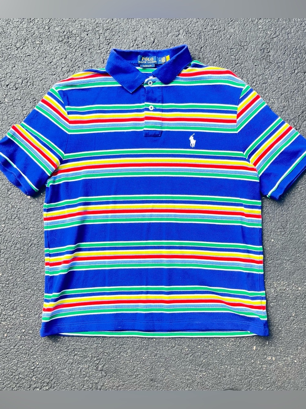 Polo Ralph Lauren Men's Classic-Fit Blue Striped Mesh Cotton Polo Shirt Size M